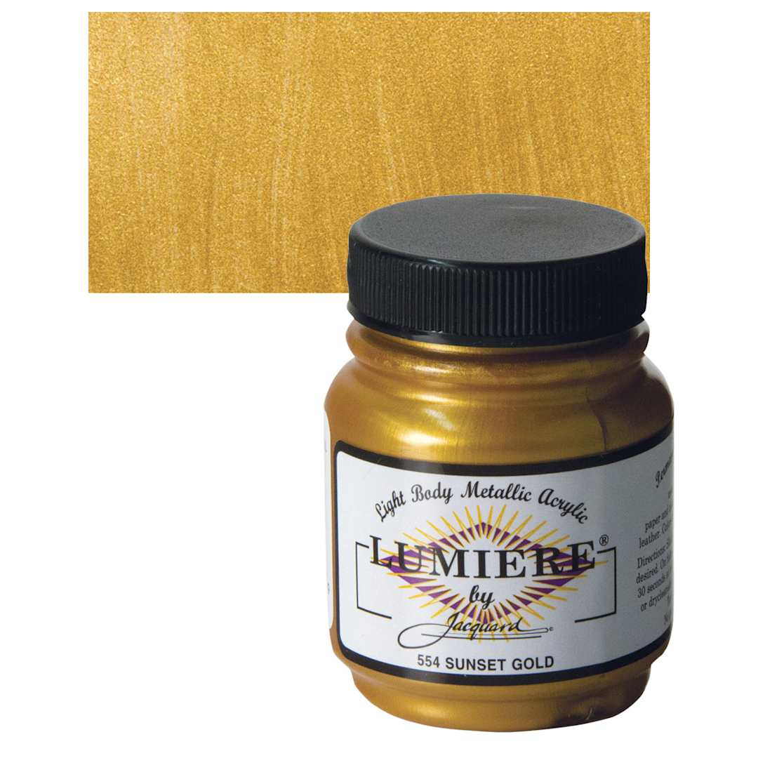 Open in modal - Jacquard Lumiere Acrylic - 2.25 oz, Metallic Sunset Gold bottle and swatch