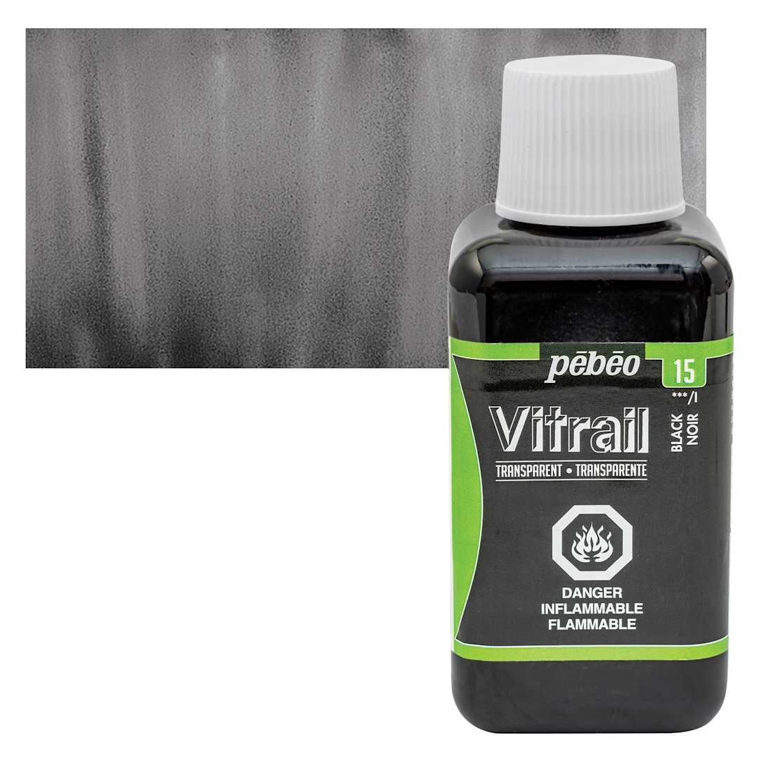 Open in modal - Pebeo Vitrail Paint - Black, 250 ml bottle and swatch