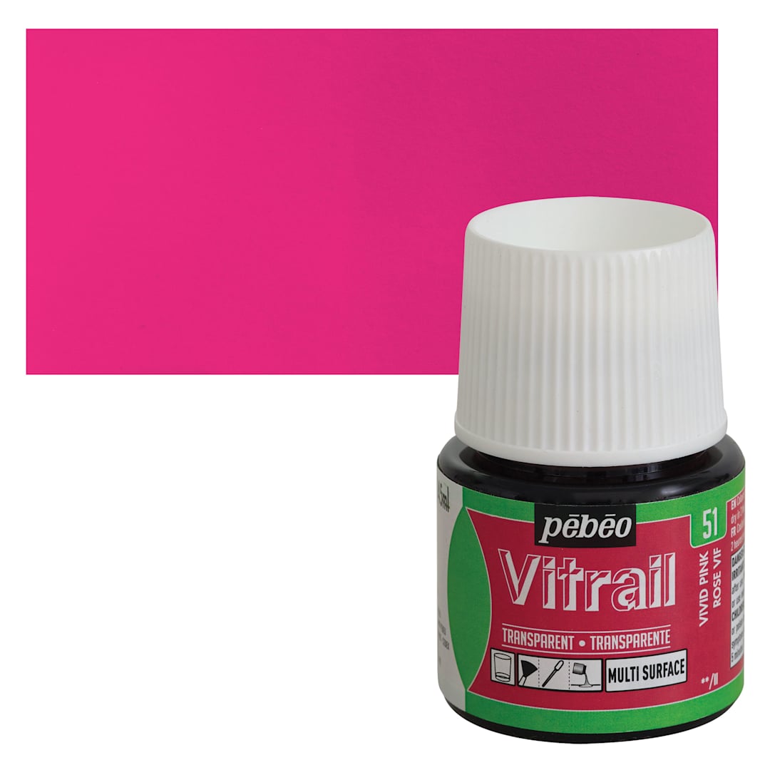 Open in modal - Pebeo Vitrail Paint - Vivid Pink, 45 ml bottle and swatch