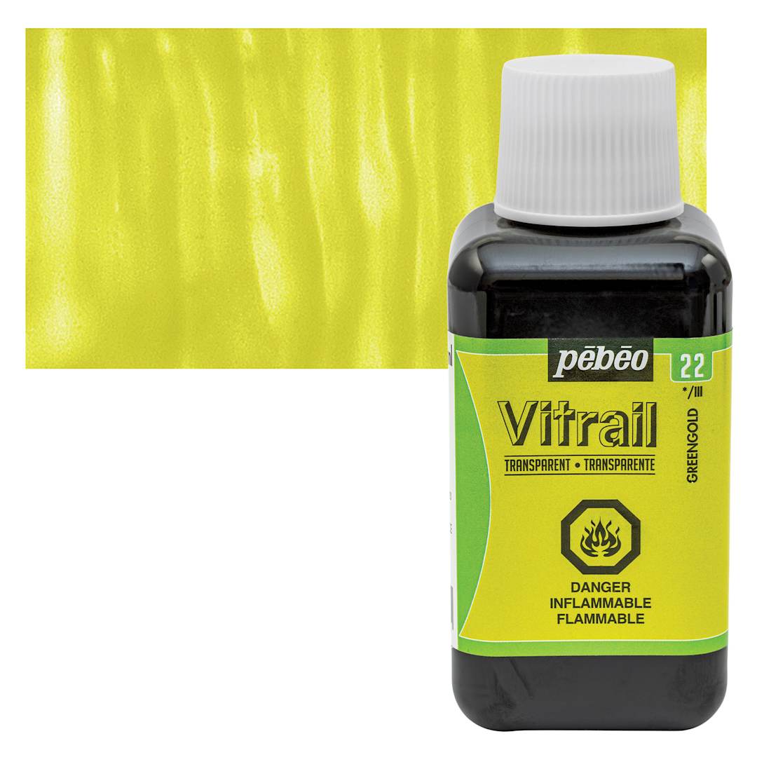 Open in modal - Pebeo Vitrail Paint - Green Gold, 250 ml bottle and swatch