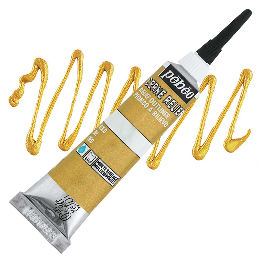Open in modal - Pebeo Vitrail Paint Outliner - Gold Outliner, 20 ml tube and swatch