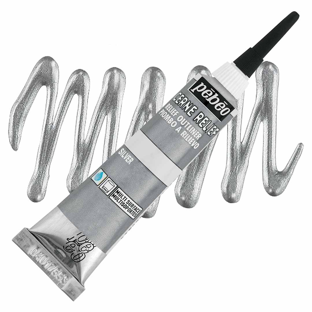Open in modal - Pebeo Vitrail Paint Outliner - Silver Outliner, 20 ml tube and swatch