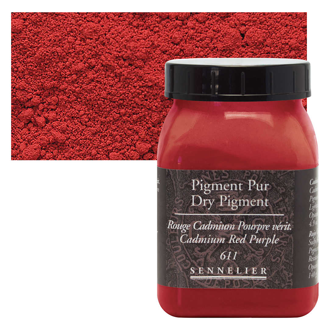 Open in modal - Sennelier Dry Pigment - Cadmium Red Purple, 140 g jar and swatch
