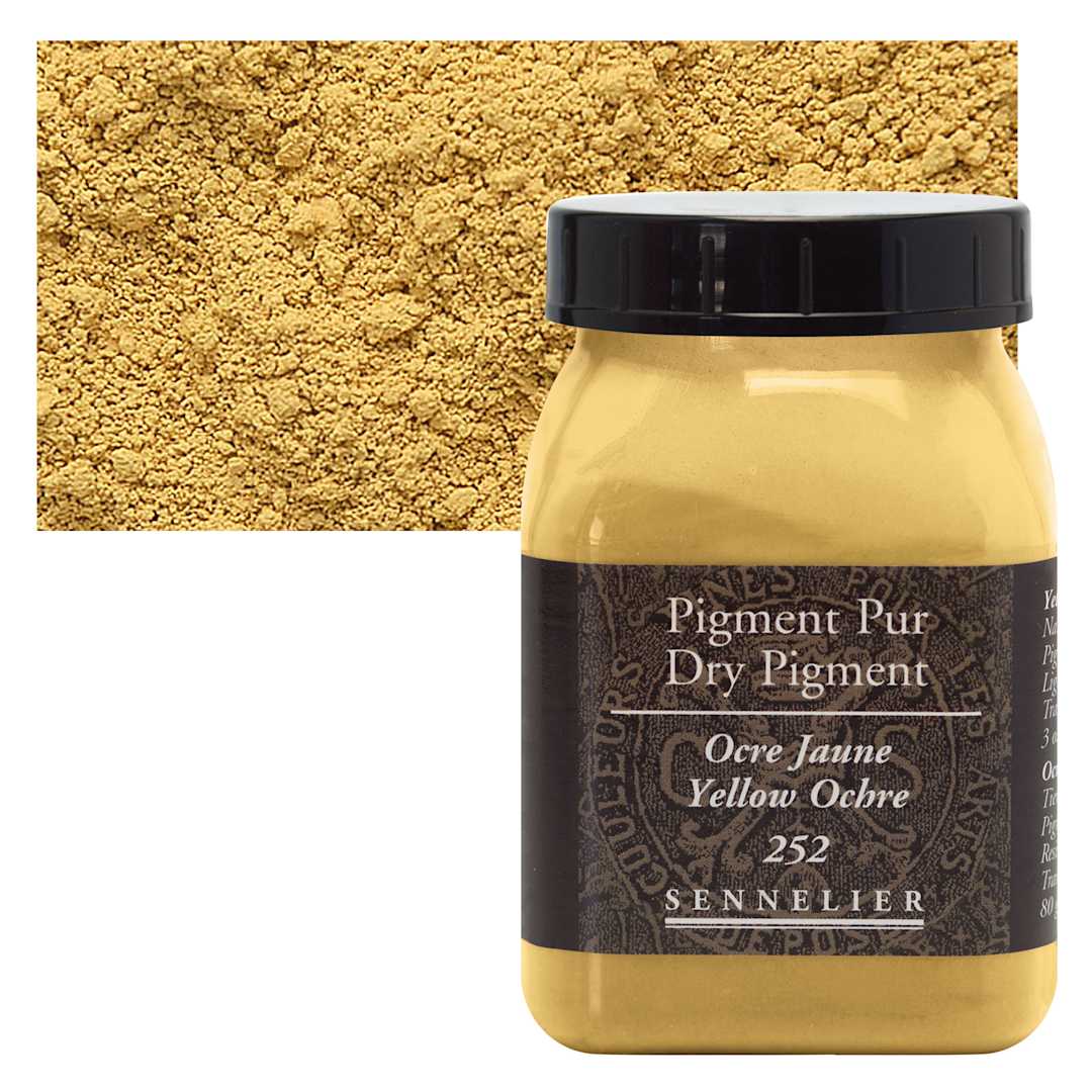 Open in modal - Sennelier Dry Pigment - Yellow Ochre, 80 g jar and swatch