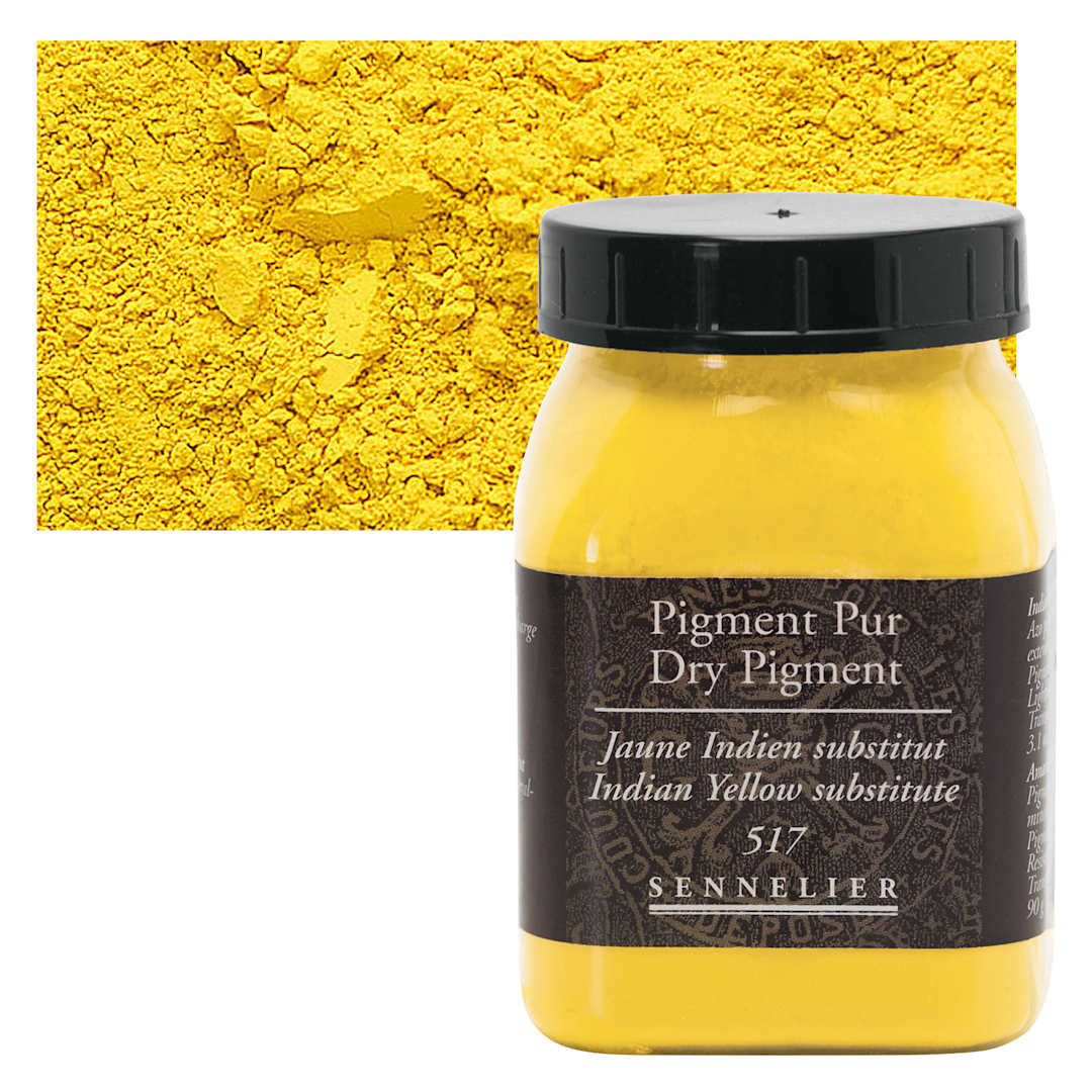 Open in modal - Sennelier Dry Pigment - Indian Yellow Hue, 90 g jar and swatch