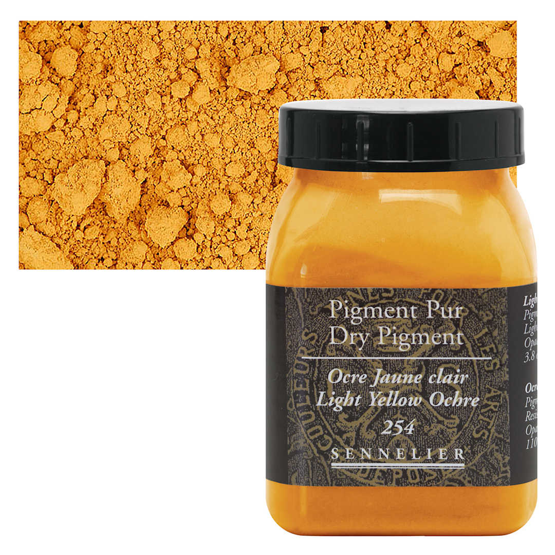 Open in modal - Sennelier Dry Pigment - Light Yellow Ochre, 110 g jar and swatch