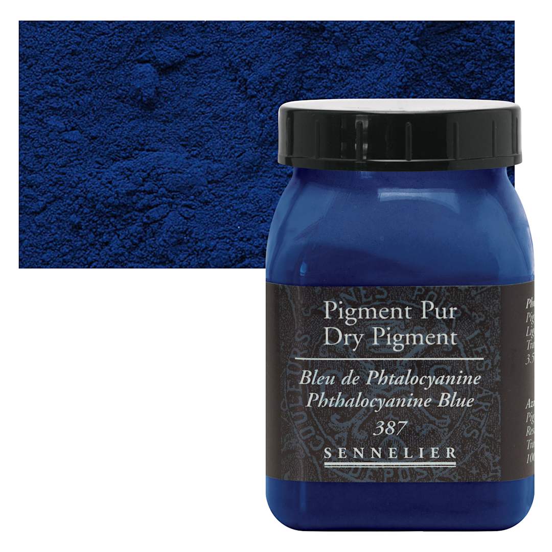Open in modal - Sennelier Dry Pigment - Phthalo Blue, 100 g jar and swatch