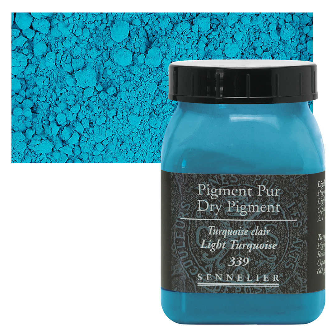 Open in modal - Sennelier Dry Pigment - Light Turquoise, 60 g jar and swatch