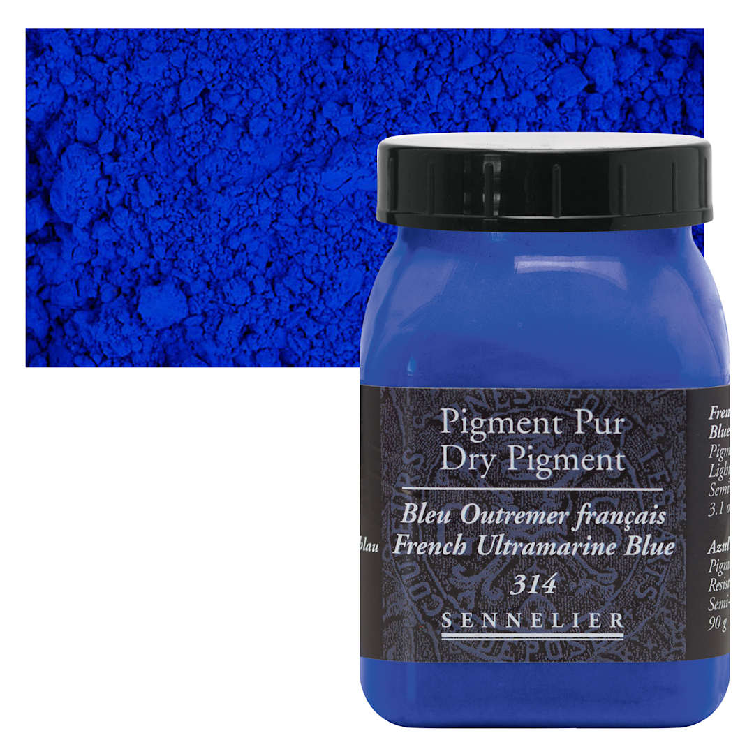 Open in modal - Sennelier Dry Pigment - French Ultramarine Blue, 90 g jar and swatch