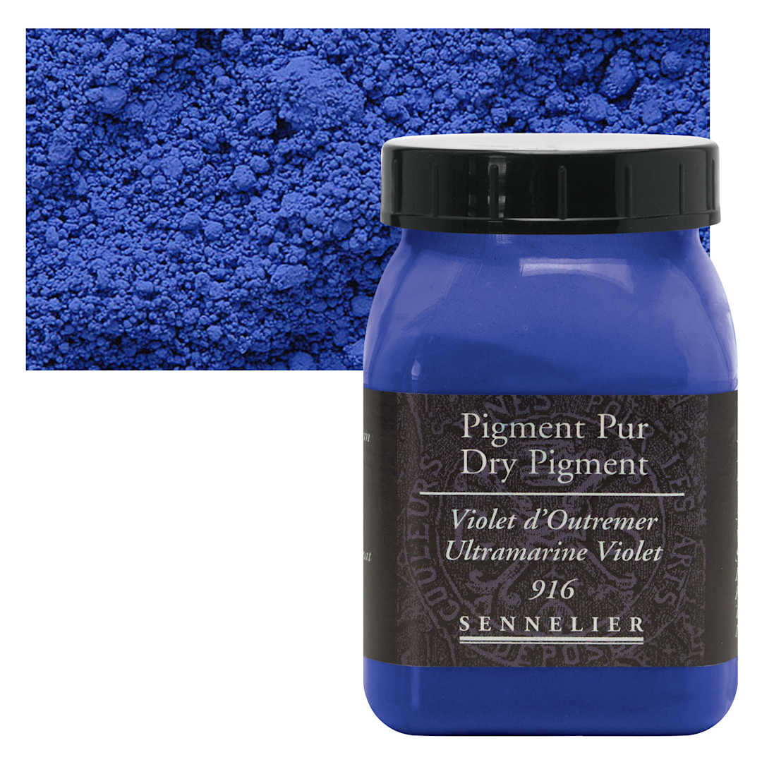 Open in modal - Sennelier Dry Pigment - Ultramarine Violet, 100 g jar and swatch