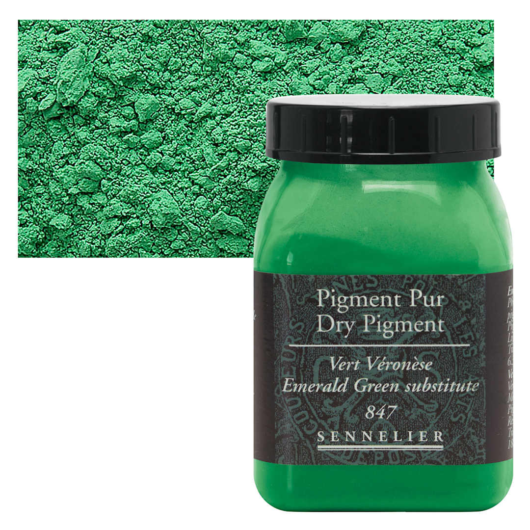Open in modal - Sennelier Dry Pigment - Emerald Green Hue, 80 g jar and swatch