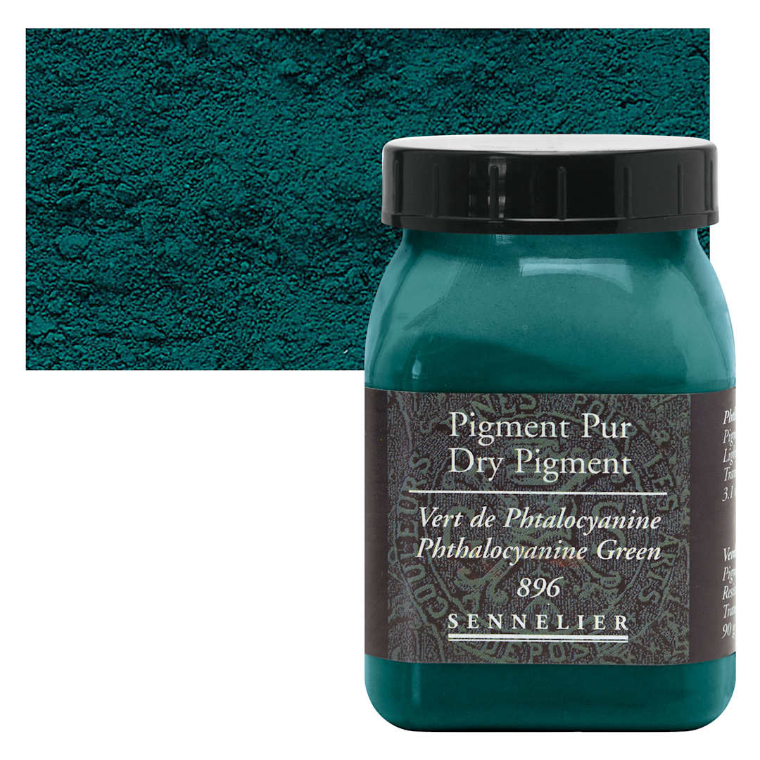 Open in modal - Sennelier Dry Pigment - Phthalo Green, 90 g jar and swatch
