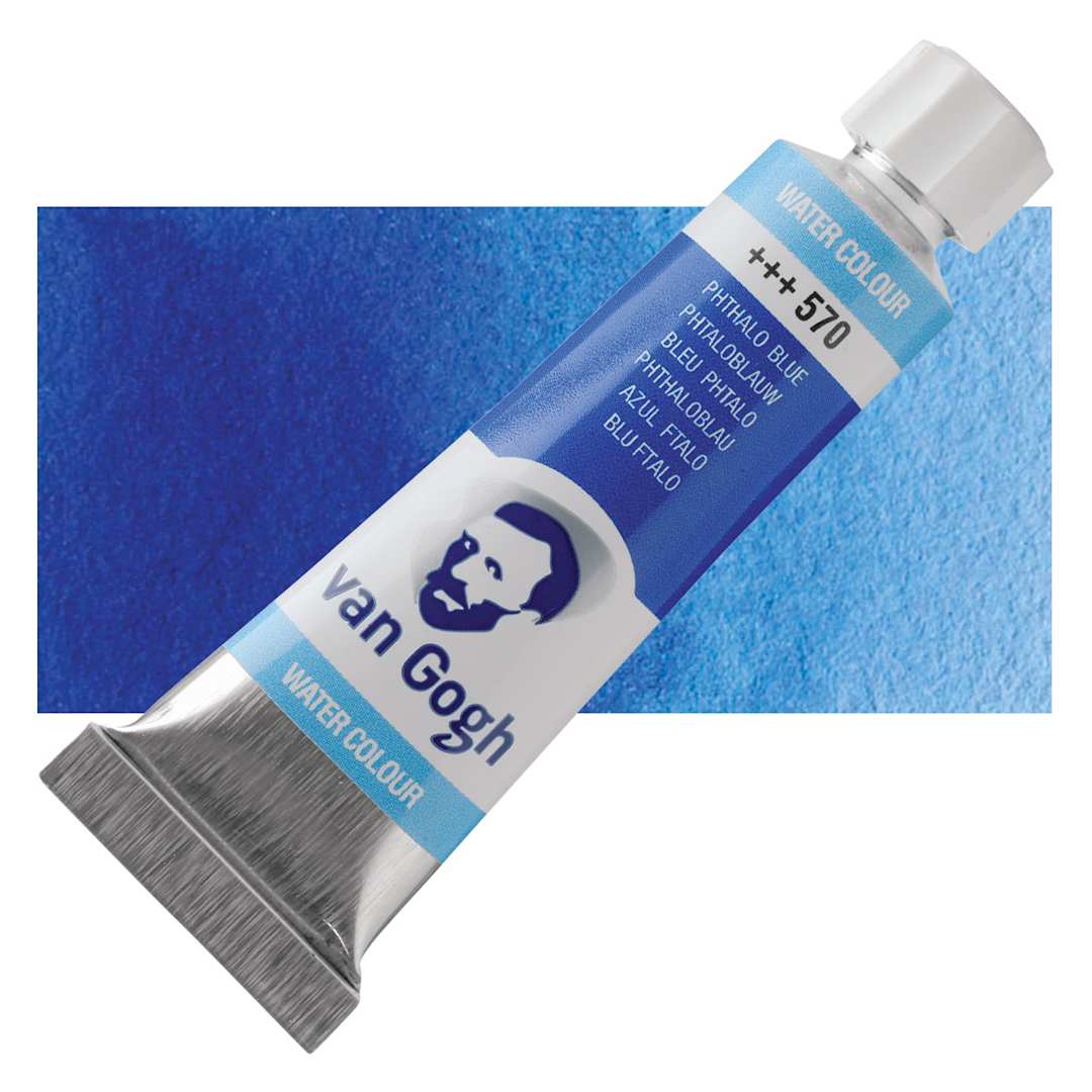 Open in modal - Van Gogh Watercolor - Phthalo Blue, 10 ml tube and swatch