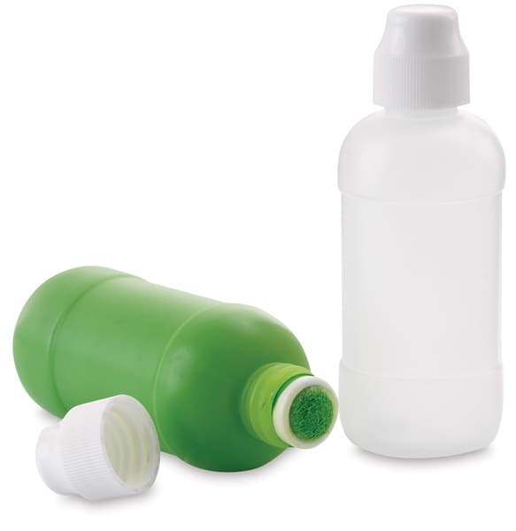 Open in modal - Empty Marker Bottles - 2 bottles, one capped and other on side filled with paint showing dauber