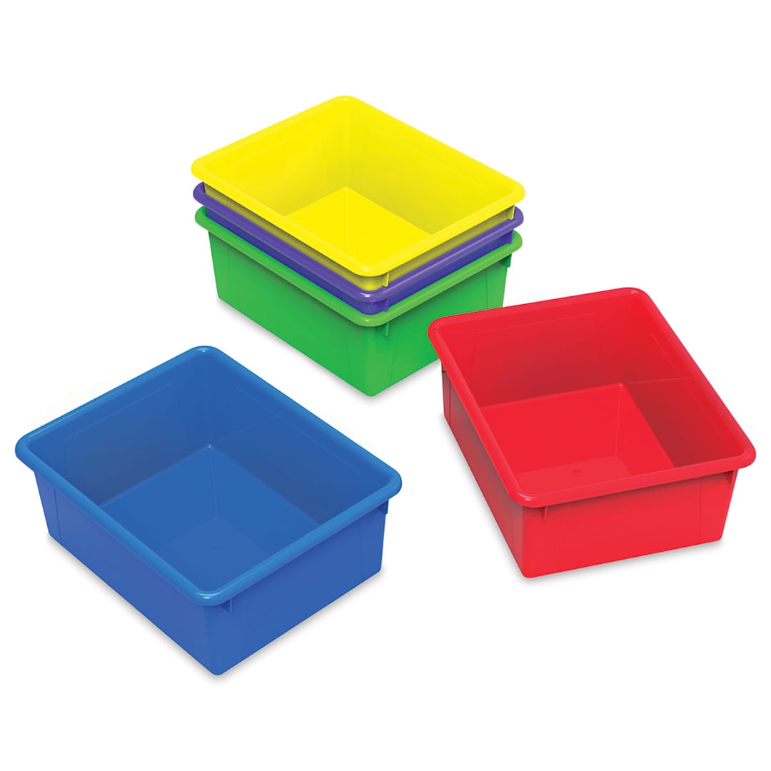 Open in modal - Storex Storage Trays - Pkg of 5, trays of different colors laid out (no lids included)