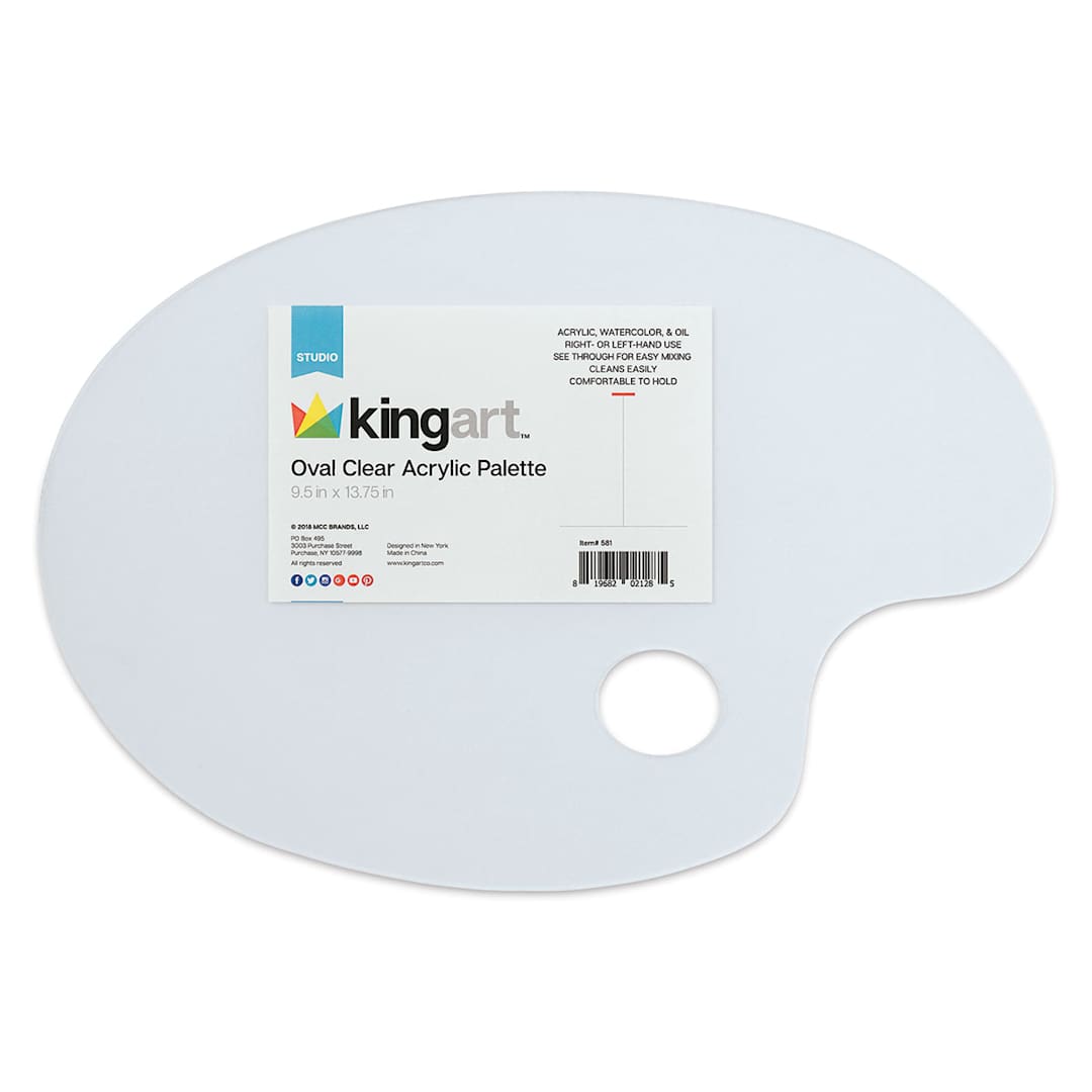 Open in modal - Kingart Oval Clear Acrylic Palette - Top view with label