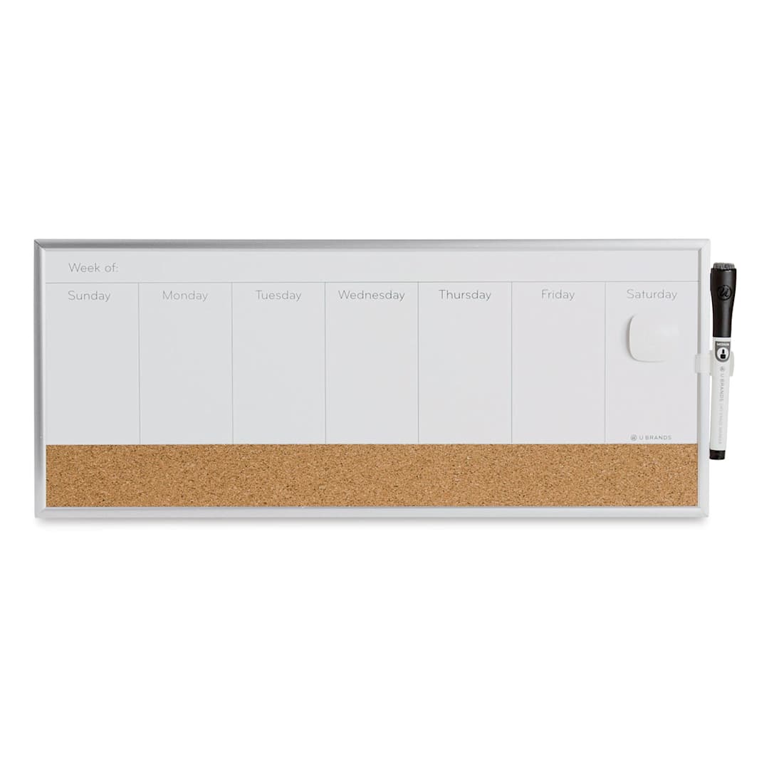 Open in modal - U Brands Silver Frame Weekly Calendar White Boards - Single Week