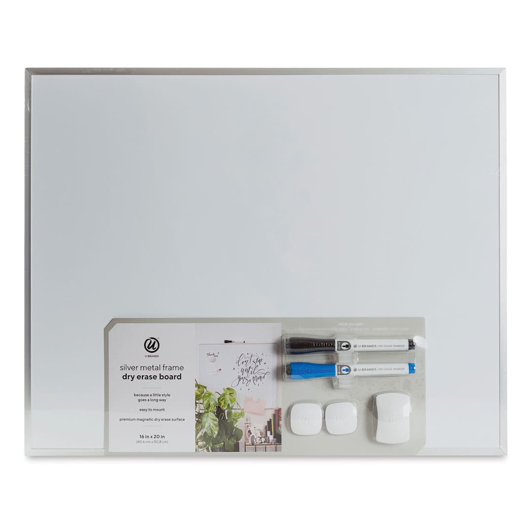 Open in modal - U Brands Silver Frame Magnetic White Board - 16" x 20" shown with label