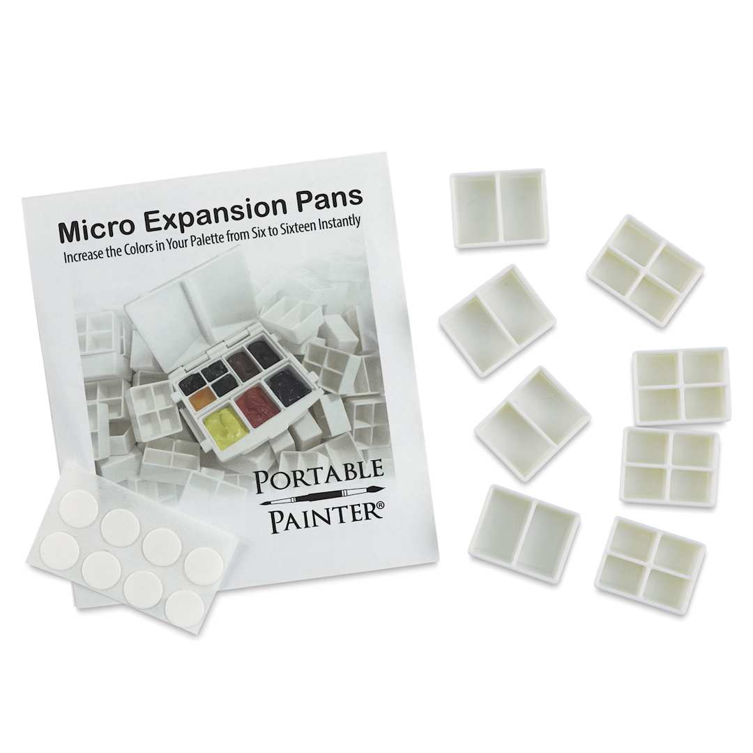 Open in modal - Portable Painter Watercolor Palette Pans - Micro, Set of 8 contents laid out with packaging