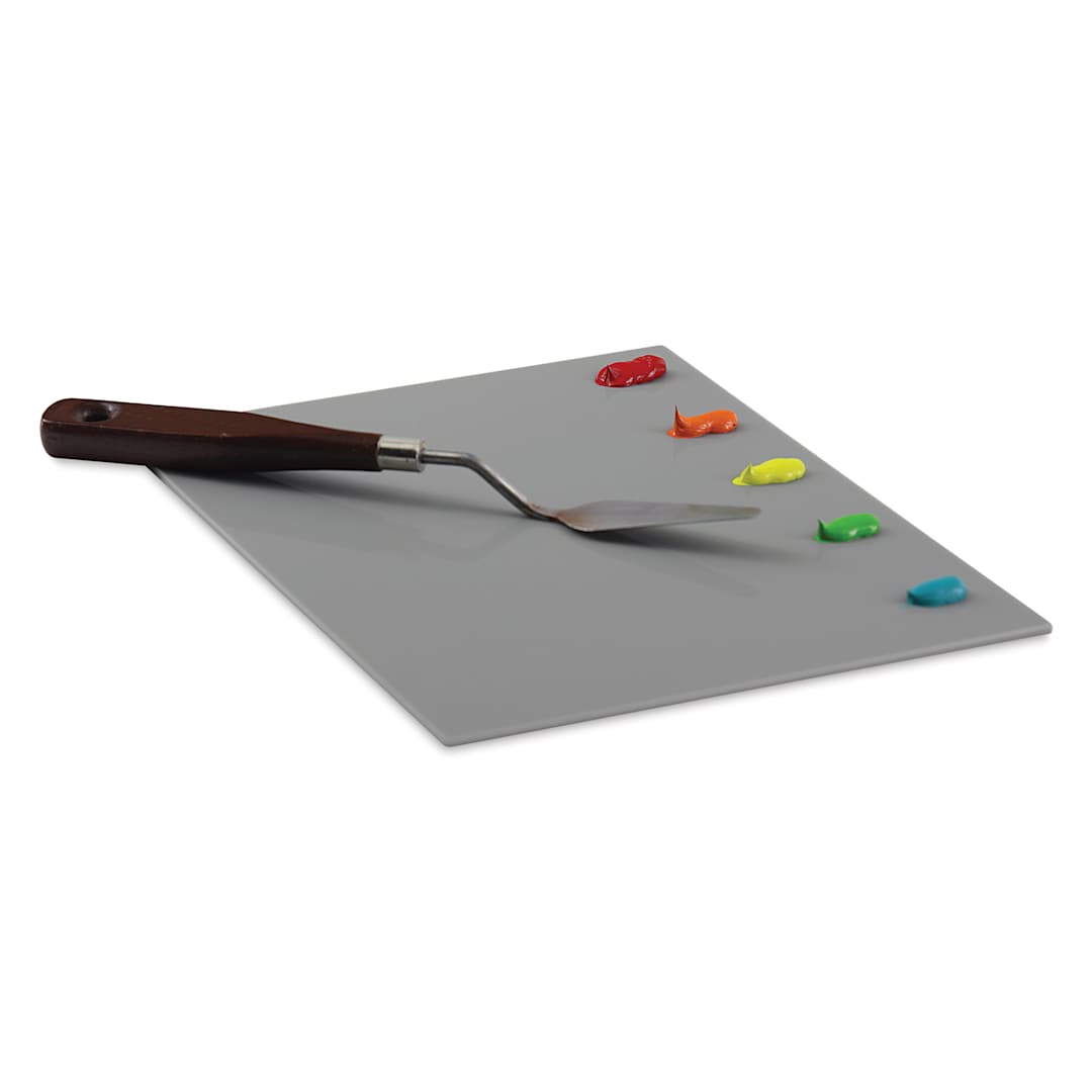 Open in modal - New Wave Easy View Grey Acrylic Palette - Tabletop (shown with paint and palette knife, not included)