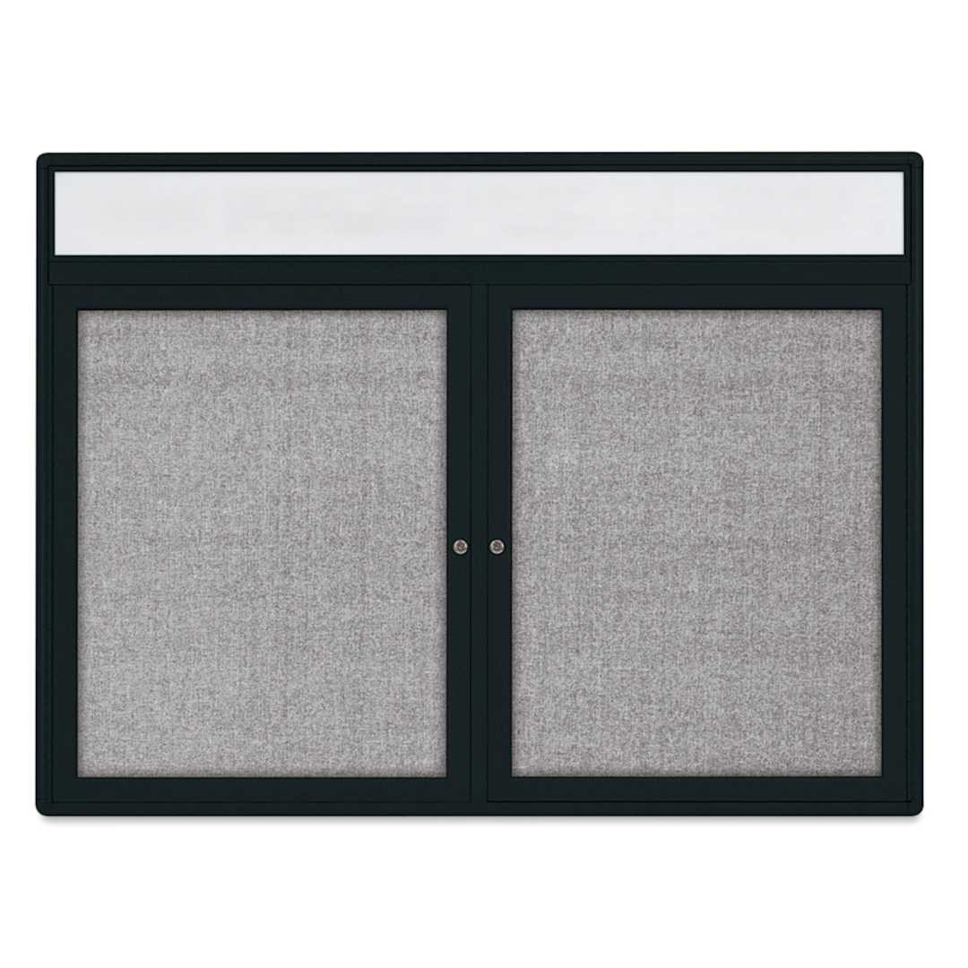 Open in modal - UVP Radius Enclosed Bulletin Tackboard - Black, 36" x 48", 2 Doors and Header