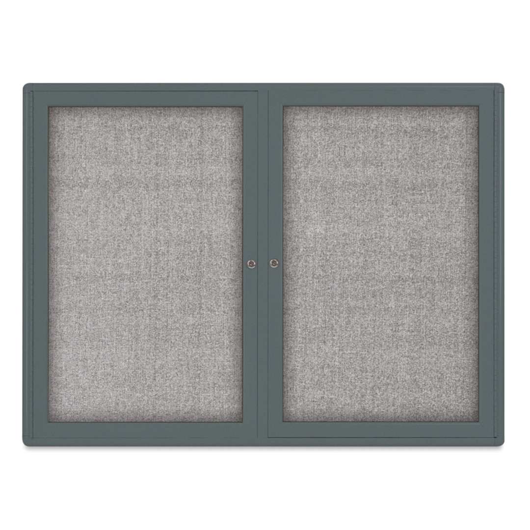 Open in modal - UVP Radius Enclosed Bulletin Tackboard - Gray, 36" x 48", 2 Doors