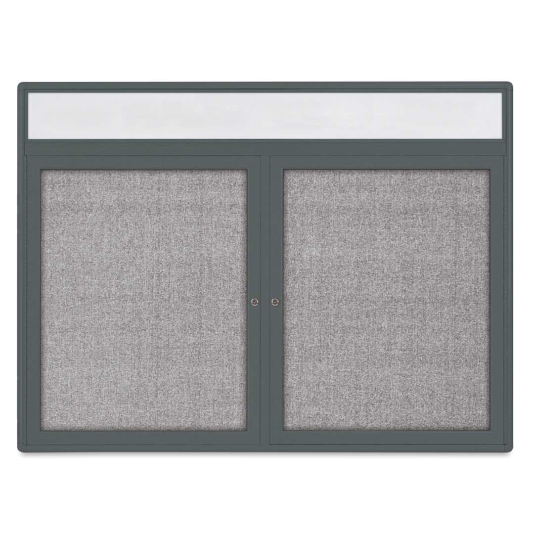 Open in modal - UVP Radius Enclosed Bulletin Tackboard - Gray, 36" x 48", 2 Doors and Header