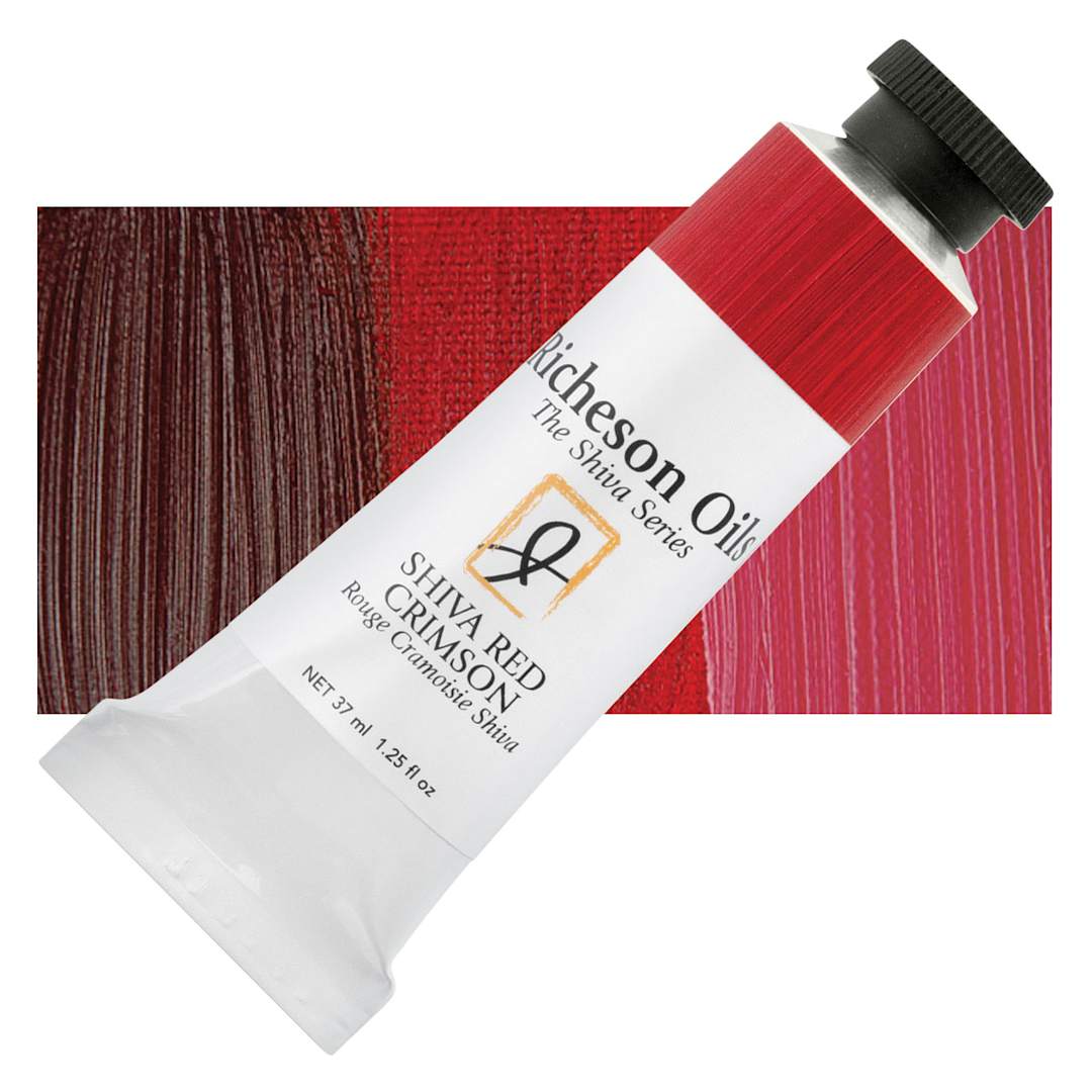 Open in modal - Shiva Signature Artist Oil Color - Shiva Red Crimson, 1.25 oz Tube and swatch