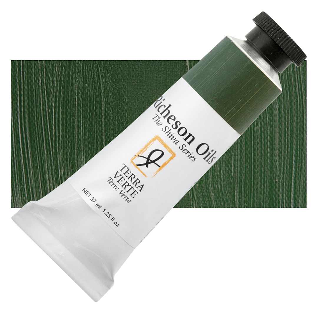 Open in modal - Shiva Signature Artist Oil Color - Terra Verte, 1.25 oz Tube and swatch