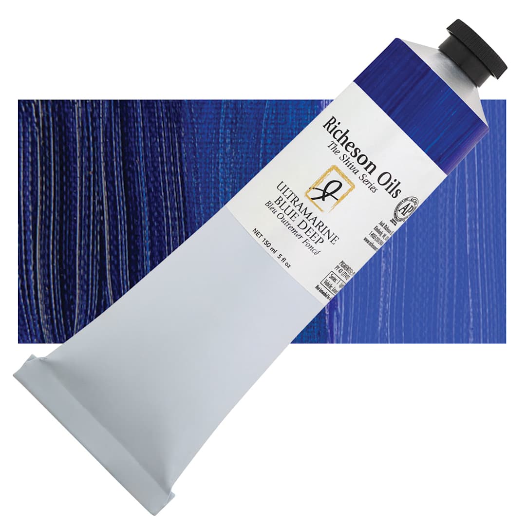 Open in modal - Shiva Signature Artist Oil Color - Ultramarine Blue Deep, 5 oz Tube and swatch