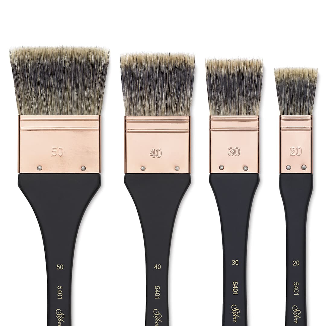 Open in modal - Silver Brush Atelier Badger Blend Mottler Brushes - Closeup of 4 sizes
