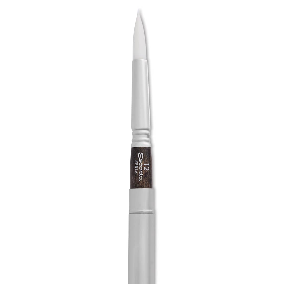 Open in modal - Escoda Perla Toray White Synthetic Travel Brush - Series 1438 Round, Size 12, Short Handle