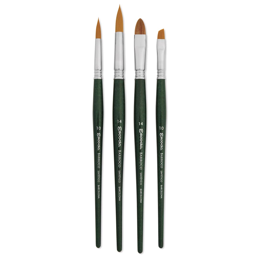 Open in modal - Escoda Barroco Toray Gold Synthetic Brush - Series 8915 Set of 4, brushes laid out