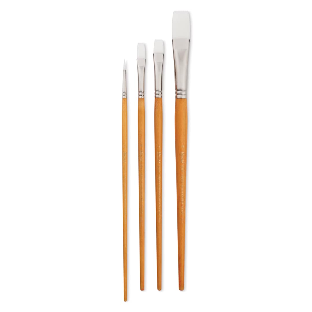 Open in modal - Utrecht Series 300 White Taklon Brushes - Assorted, Set of 4, Long Handle