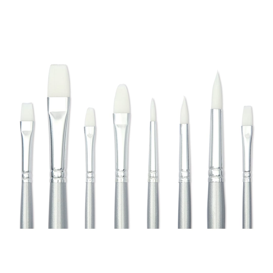 Open in modal - Liquitex Basics Synthetic Brushes - Class Pack of 96, close-up of shapes