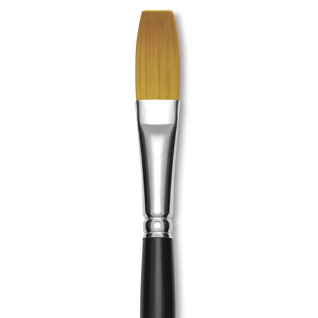 Open in modal - Trekell Synthetic Gold Taklon Brush - Flat, Long Handle, Size 16, close-up