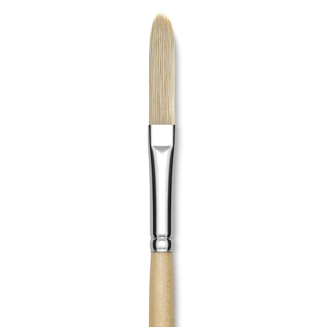 Open in modal - Utrecht Rhenish Pure Hog Bristle Brush - Extra Long Filbert, Size 4, Long Handle (close-up)