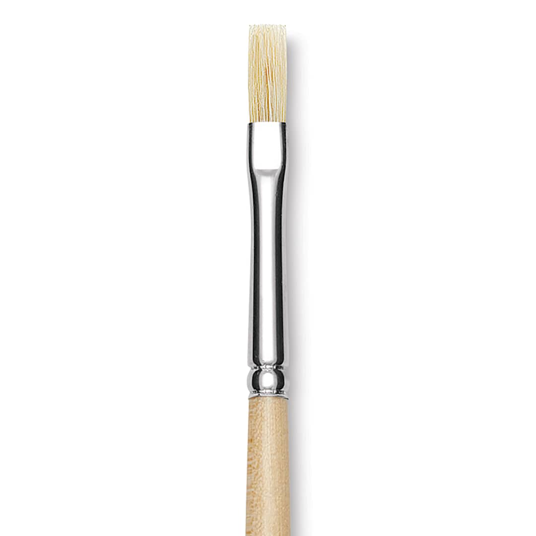 Open in modal - Utrecht Rhenish Pure Hog Bristle Brush - Flat, Size 1, Long Handle