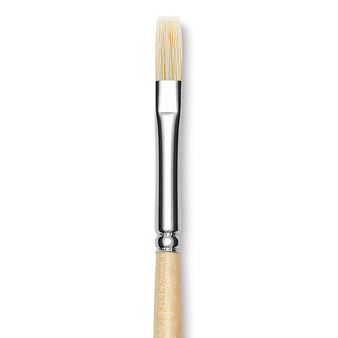 Open in modal - Utrecht Rhenish Pure Hog Bristle Brush - Flat, Size 2, Long Handle