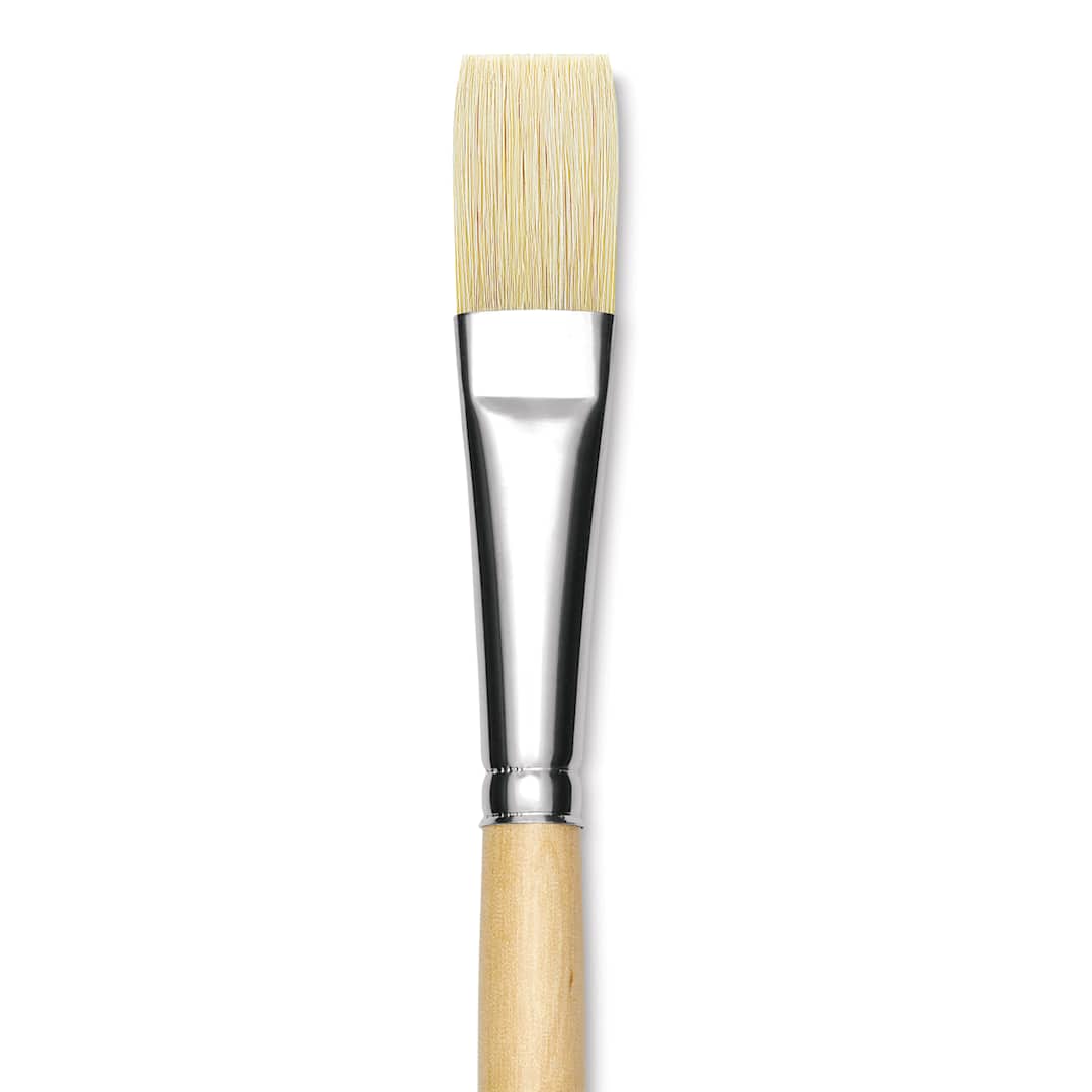 Open in modal - Utrecht Rhenish Pure Hog Bristle Brush - Flat, Size 8, Long Handle