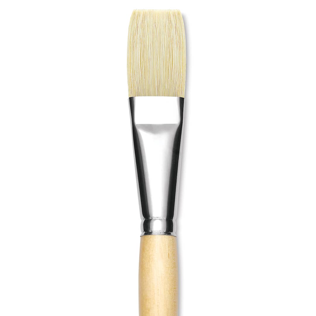Open in modal - Utrecht Rhenish Pure Hog Bristle Brush - Flat, Size 12, Long Handle, close up