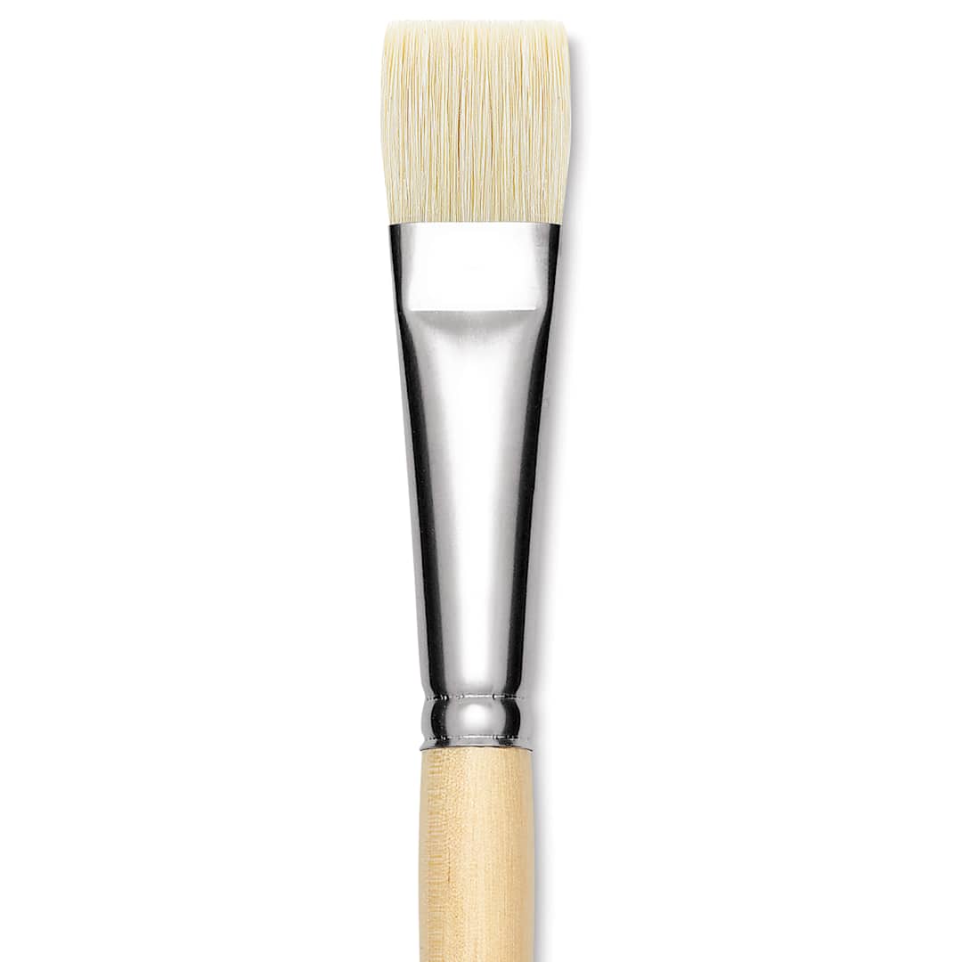 Open in modal - Utrecht Rhenish Pure Hog Bristle Brush - Bright, Size 10, Long Handle, close up