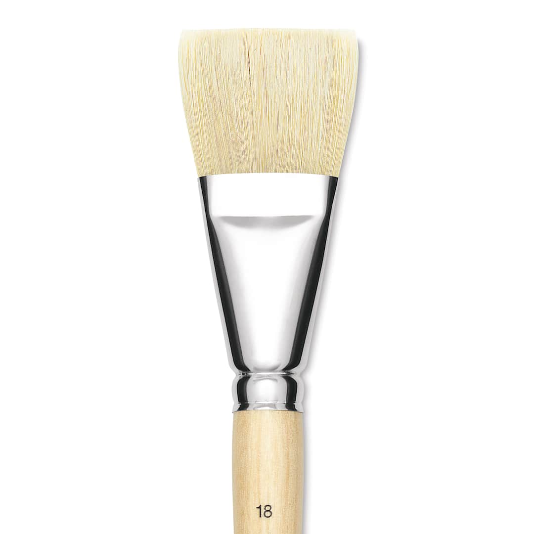 Open in modal - Utrecht Rhenish Pure Hog Bristle Brush - Bright, Size 18, Long Handle, close up