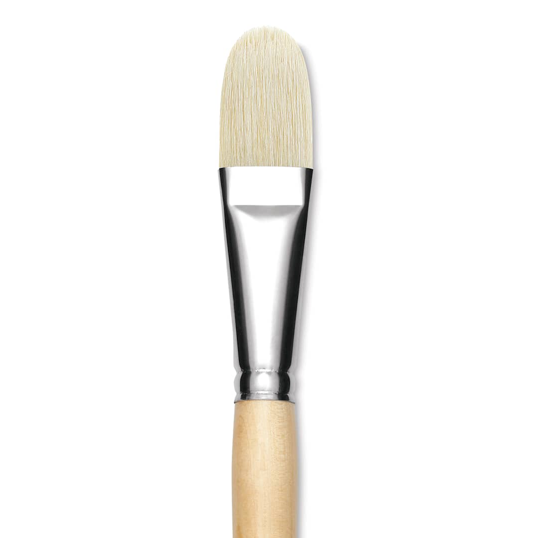 Open in modal - Utrecht Rhenish Pure Hog Bristle Brush - Filbert, Size 12, Long Handle, close up