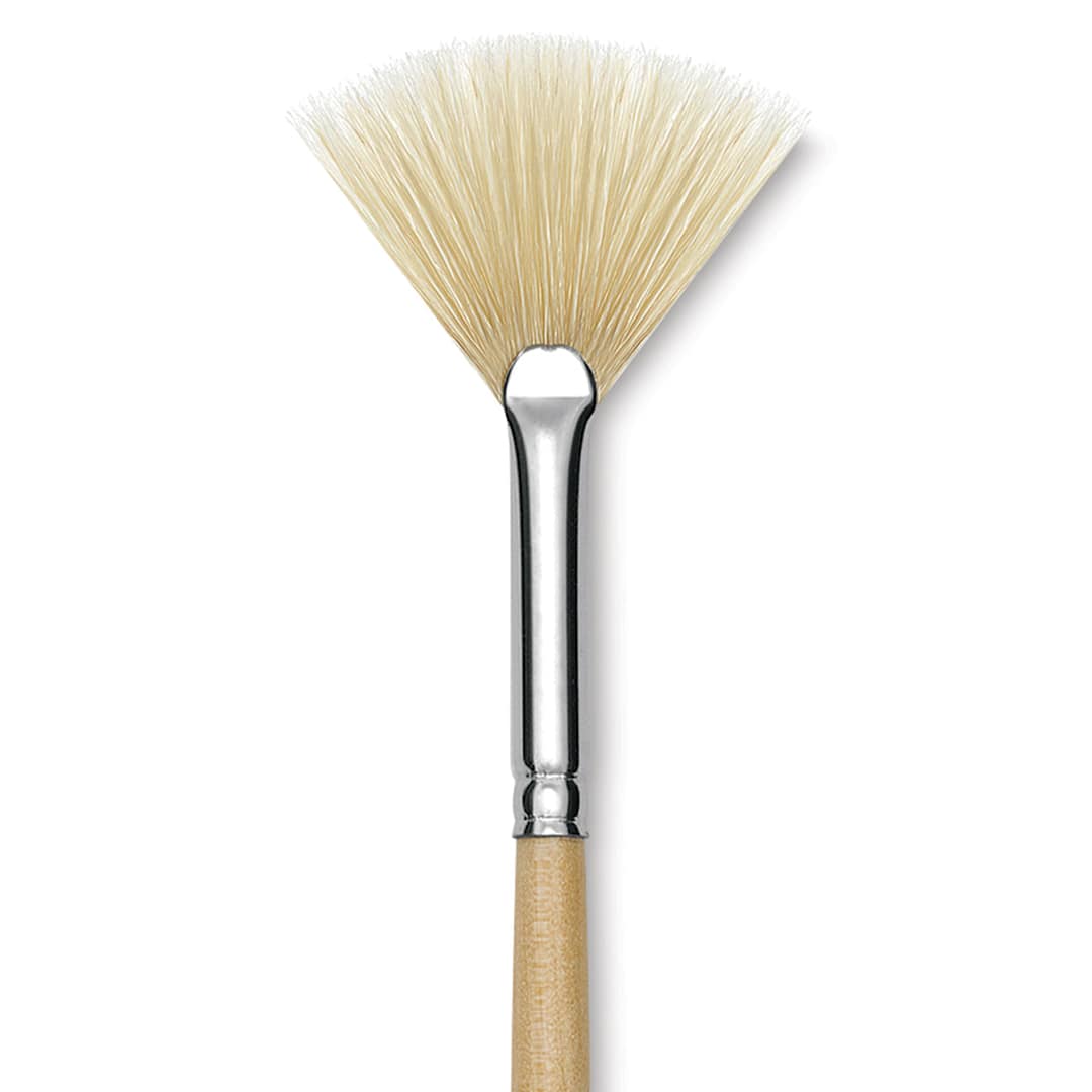 Open in modal - Utrecht Rhenish Pure Hog Bristle Brush - Fan, Size 2, Long Handle (close-up)