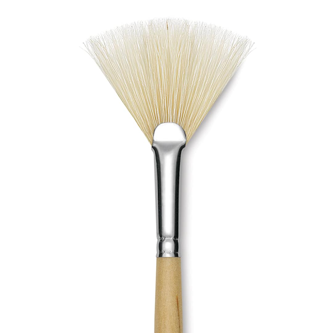Open in modal - Utrecht Rhenish Pure Hog Bristle Brush - Fan, Size 4, Long Handle (close-up)