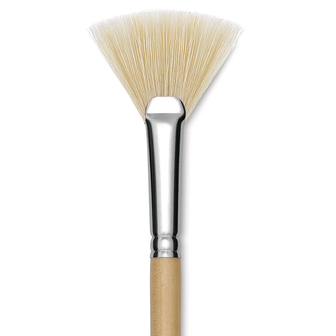 Open in modal - Utrecht Rhenish Pure Hog Bristle Brush - Fan, Size 8, Long Handle (close-up)
