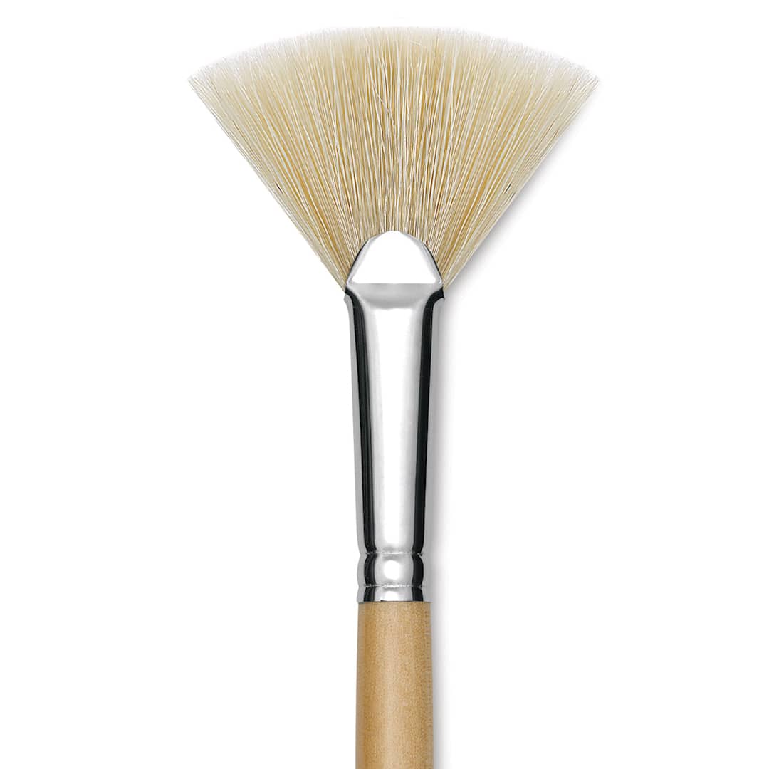 Open in modal - Utrecht Rhenish Pure Hog Bristle Brush - Fan, Size 10, Long Handle (close-up)