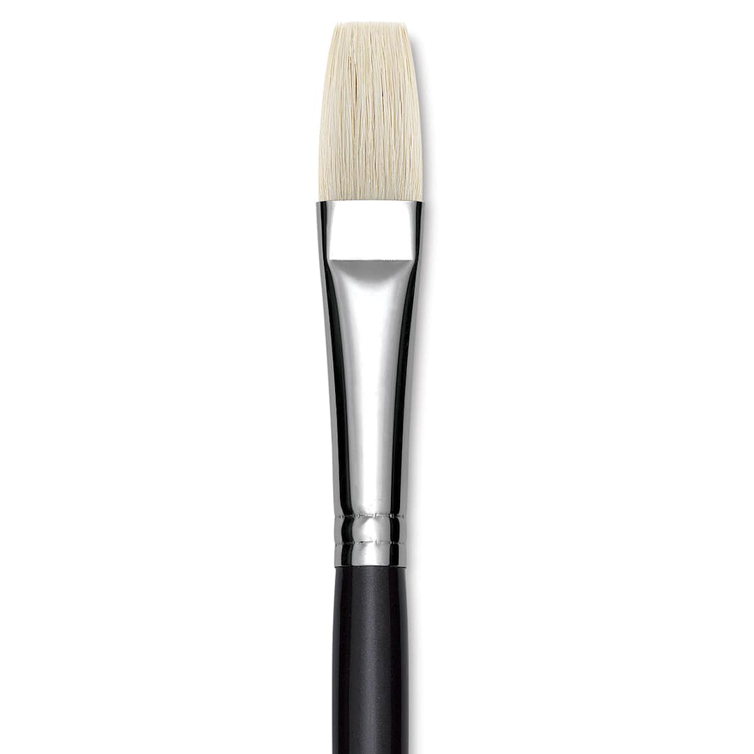 Open in modal - Utrecht Natural Chungking Pure Bristle Brush - Flat, Size 10, Long Handle, Close-up