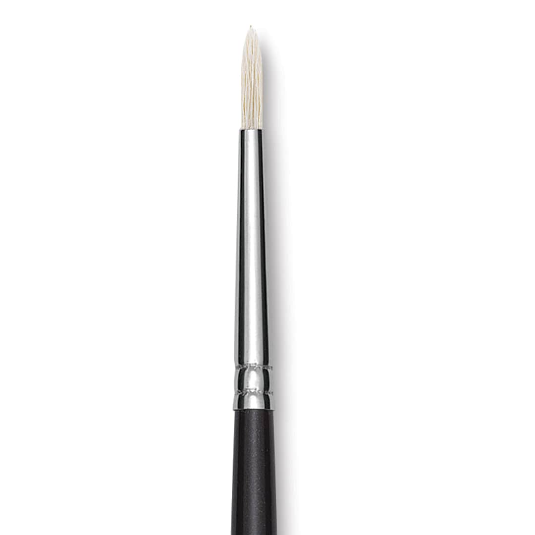 Open in modal - Utrecht Natural Chungking Pure Bristle Brush - Round, Size 1, Long Handle, Close-up